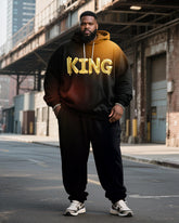 Big & Tall Men's Gradient King Alphabet Print Hoodie Set